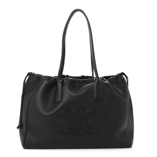 Calfskin Cuir Triomphe Cabas Drawstring Black