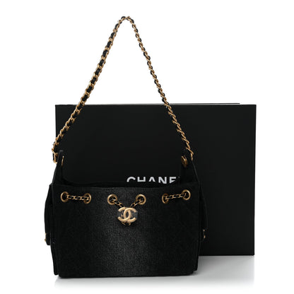 Washed Denim Quilted Mini Chanel 25 Handbag Black