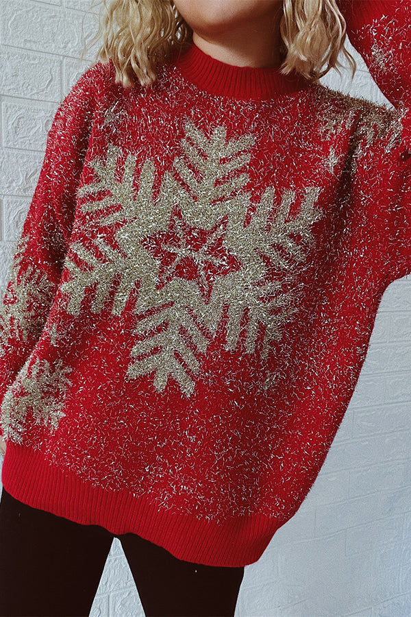 Suéter de punto de cuello redondo y manga larga con estampado navideño