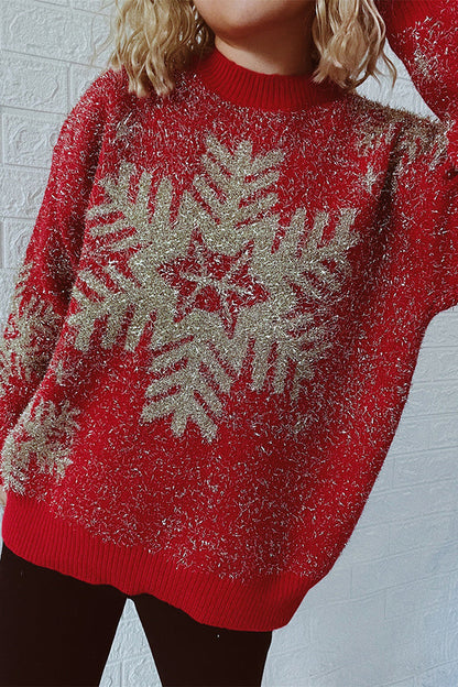 Suéter de punto de cuello redondo y manga larga con estampado navideño