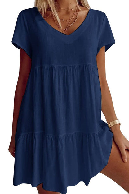 Vestido informal de mezcla de algodón con cuello en V y manga corta 