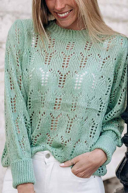 Suéter de punto pointelle transparente informal verde
