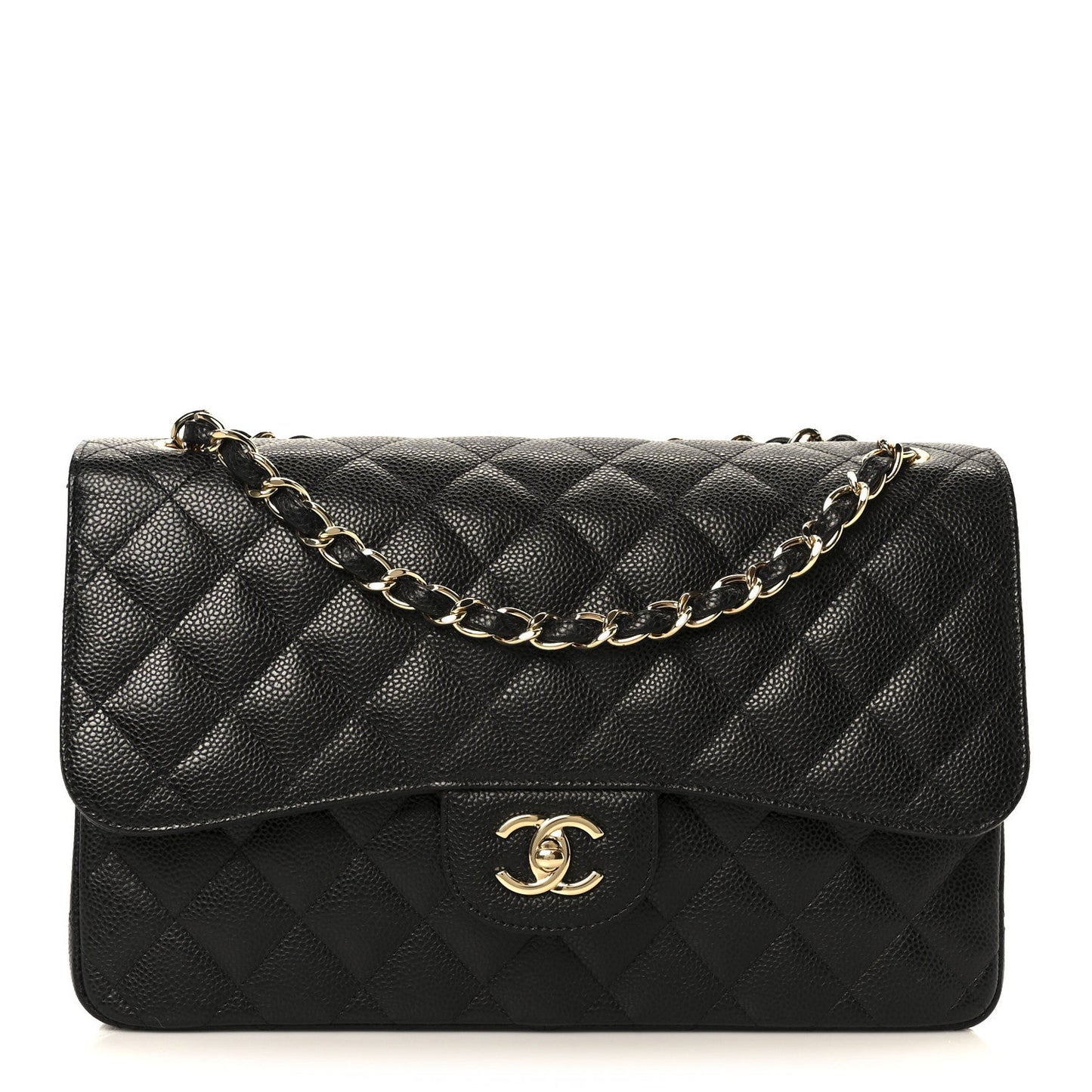 Caviar Quilted Jumbo Double Flap Black