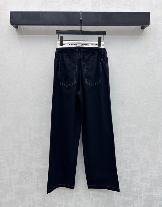 CC Drawstring Webbing Trousers Dark Navy Cotton Tencel 350184