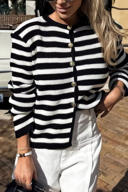 Cárdigan de rayas ajustado e informal de moda con top corto 