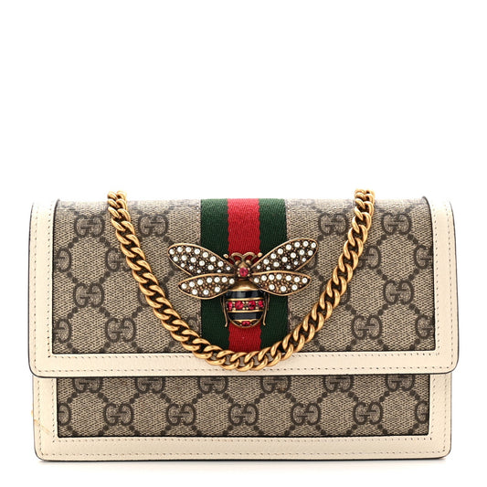 GG Supreme Monogram Web Queen Margaret Chain Wallet White