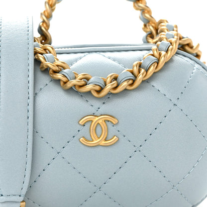 Lambskin Quilted CC Bubble Vanity Case With Chain Light Blue