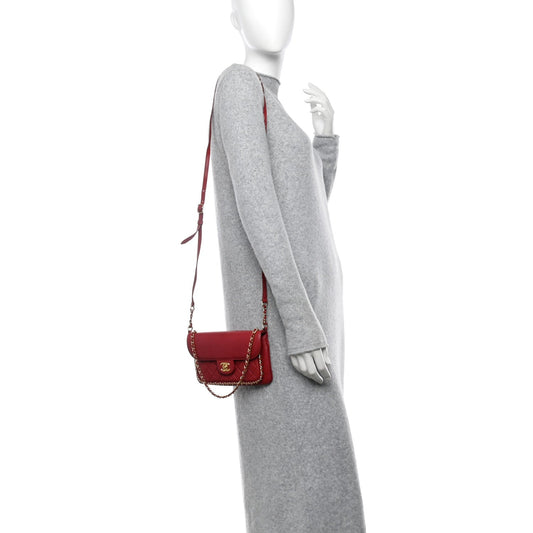 Lambskin Quilted CC Unchained Crossbody Red