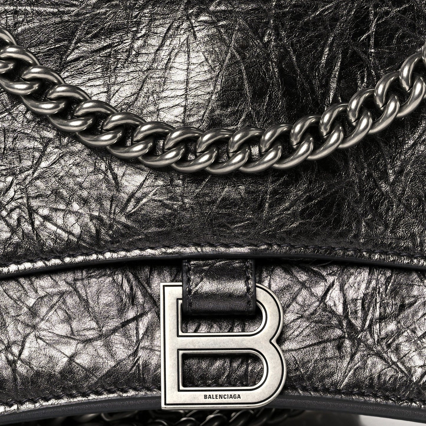 Metallic Crushed Calfskin Quilted Small Crush Chain Bag Steel Grey