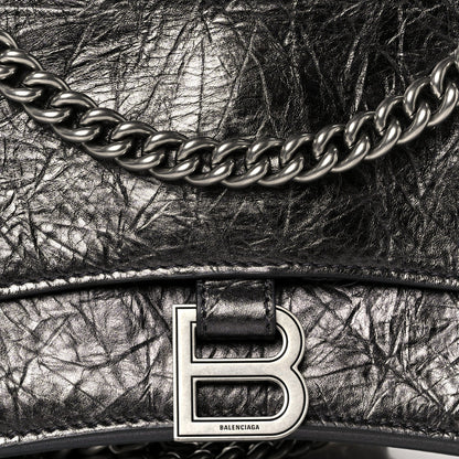 Metallic Crushed Calfskin Quilted Small Crush Chain Bag Steel Grey