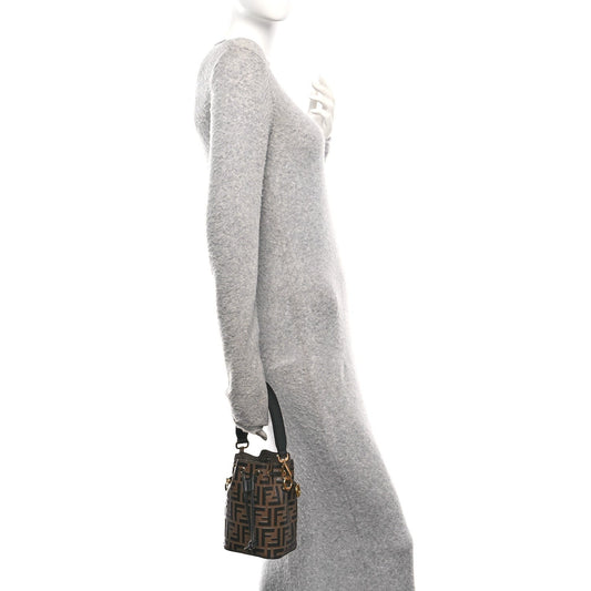 Vitello Liberty F is Fendi Bi-Color FF 1974 Embossed Mini Mon Tresor Bucket Bag Maya Black