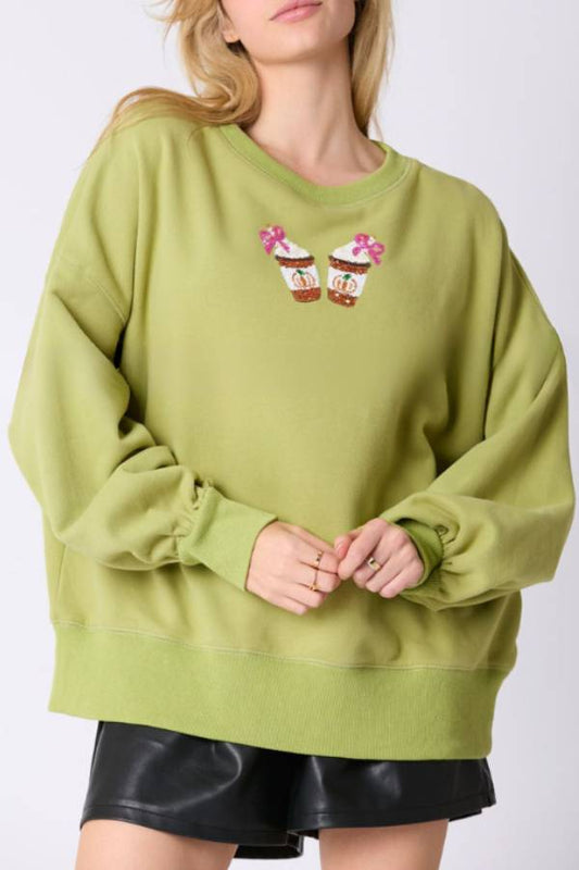 Sudadera informal holgada con lentejuelas y café para Halloween 