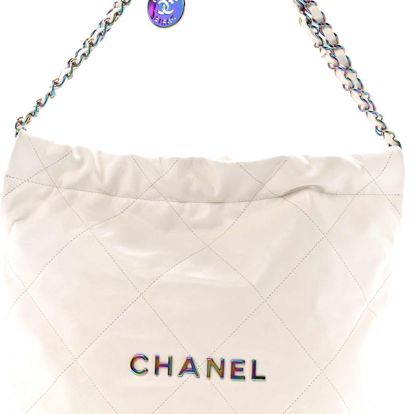 Shiny Calfskin Quilted Small Rainbow Chanel 22 White