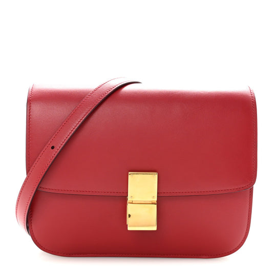 Box Calfskin Medium Classic Box Flap Bag Red