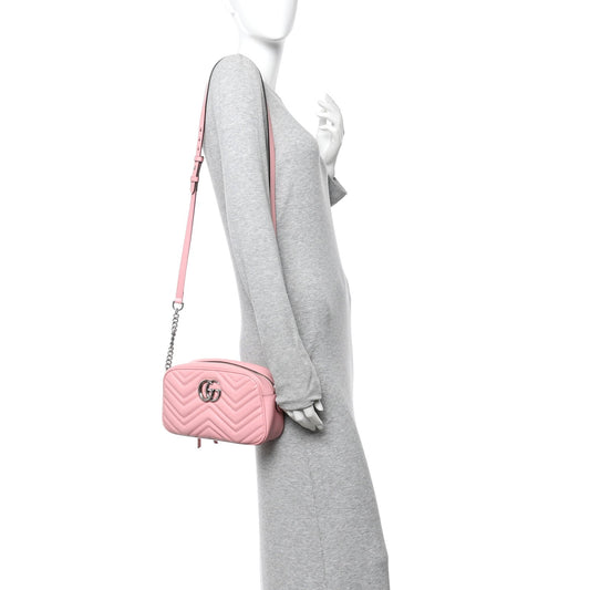 Calfskin Matelasse Small GG Marmont Chain Shoulder Bag Wild Rose
