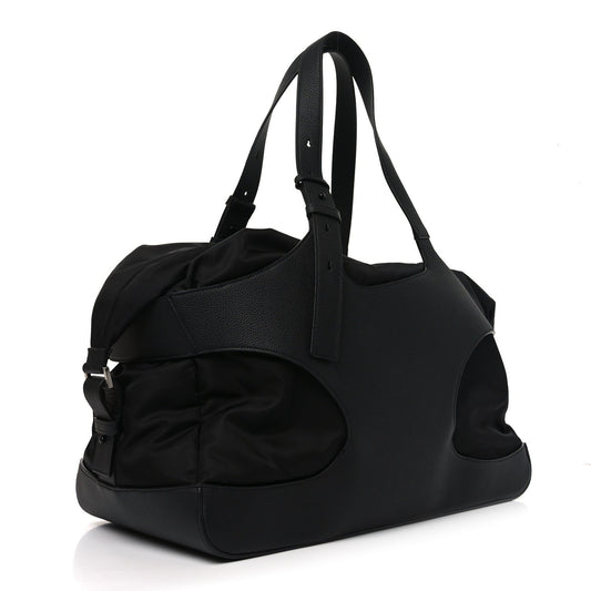 Nylon Calfskin Cut Out Duffle Bag Black
