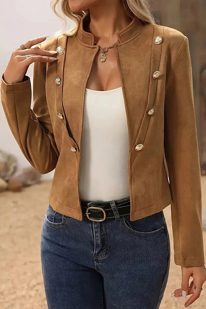 Chaqueta vintage lisa cruzada con adornos
