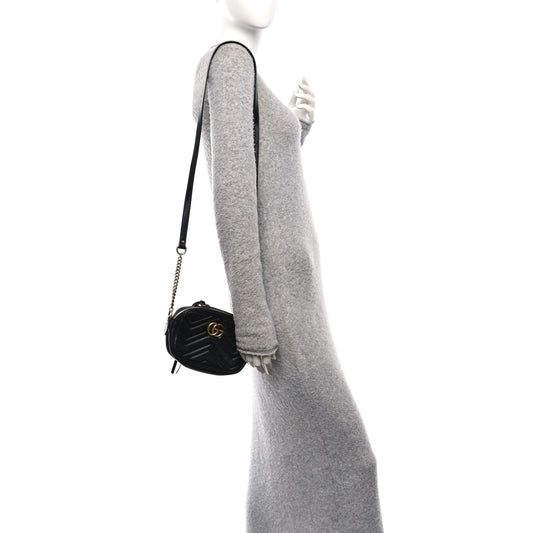 Calfskin Matelasse Mini GG Marmont Chain Shoulder Bag Black