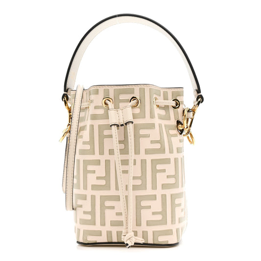 Vitello Liberty F is Fendi Bi-Color FF 1974 Embossed Mini Mon Tresor Bucket Bag Camelia Mandorlo