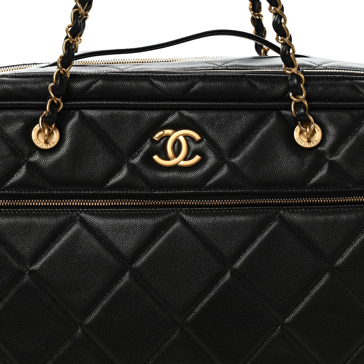 Shiny Grained Calfskin Quilted Large Travel Bowling Bag Black