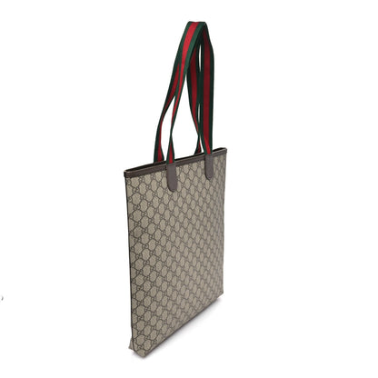 GG Supreme Monogram Web Ophidia Vertical Front Pocket Shopping Tote Brown