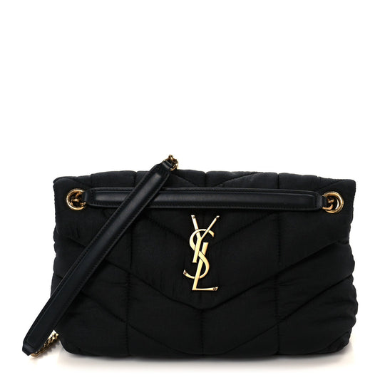 Nylon Quilted Small Loulou Puffer Monogram Chain Satchel Black