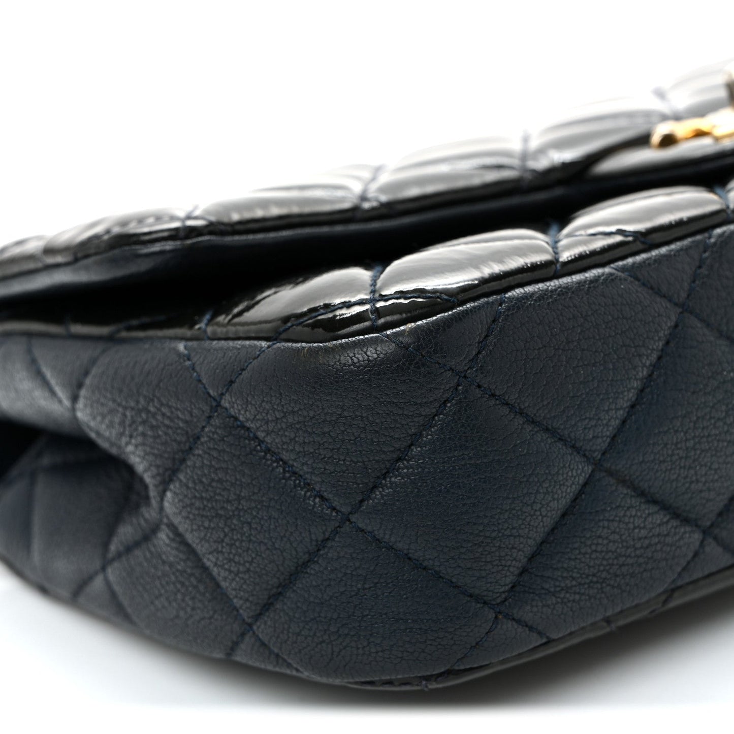 Patent Goatskin Quilted Medium CC Eyelet Flap Blue