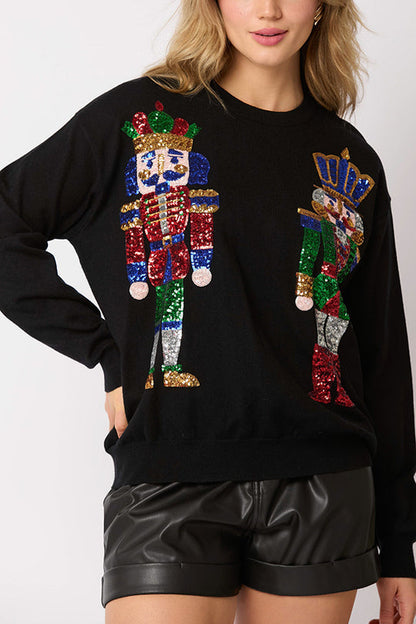 Sudadera casual de moda con lentejuelas de soldado navideño