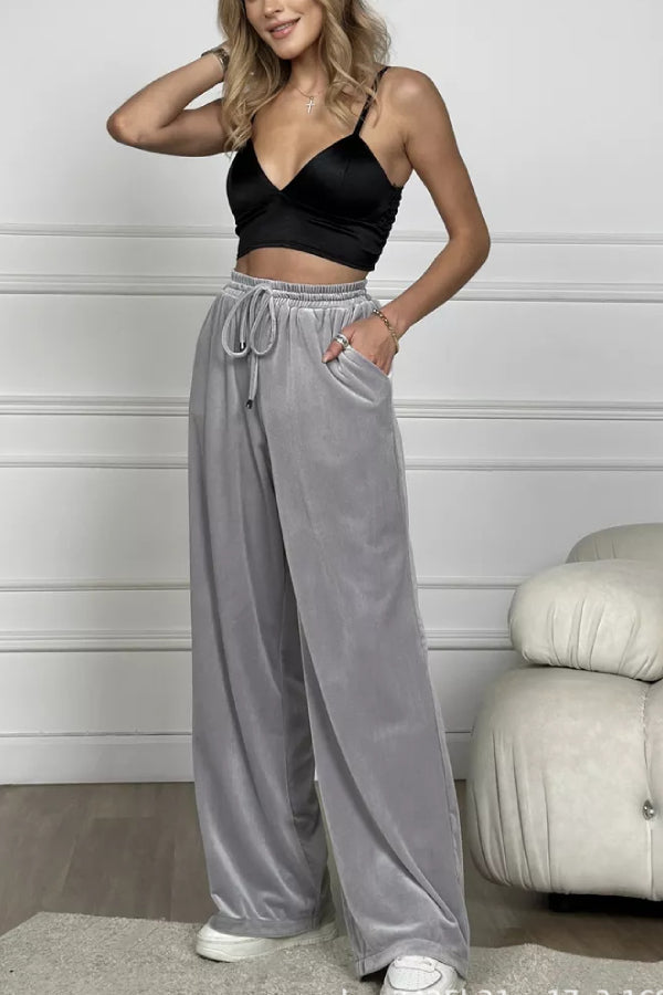 Pantalones anchos de terciopelo dorado Pantalones rectos de terciopelo