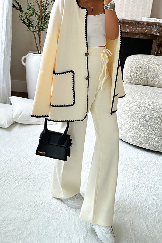Pantalones Marena de punto con cintura elástica y pierna ancha con cordón ajustable