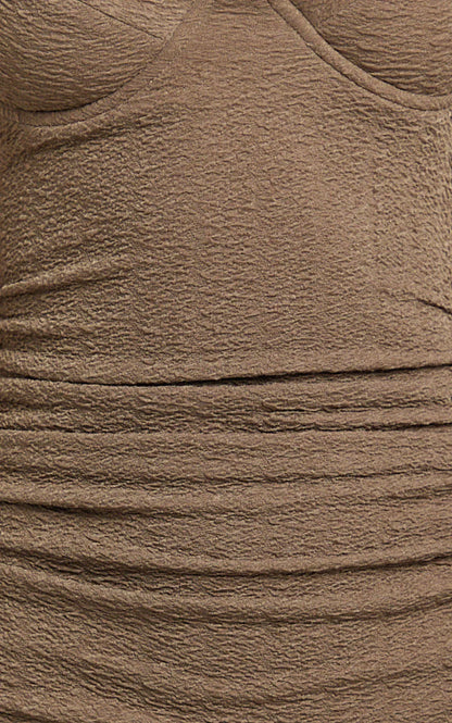 Elia Midi Dress - Cap Sleeve Sweetheart Underwire Fitted Dress in Brown
