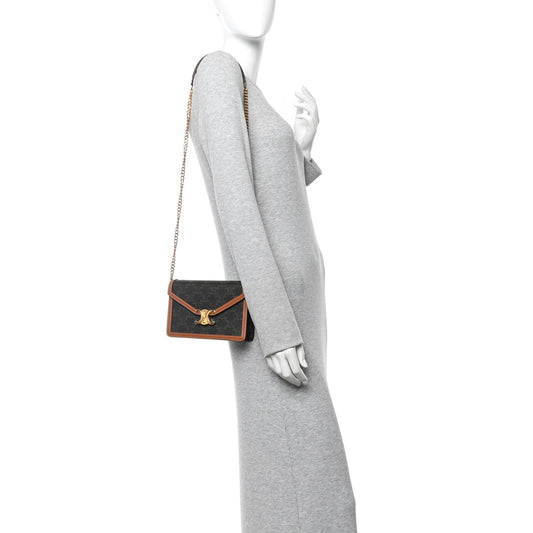 Triomphe Canvas Calfskin Margo Wallet on Chain Tan