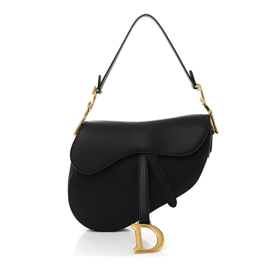 Grained Calfskin Saddle Bag Black