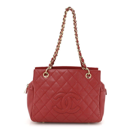 Caviar Quilted Petit Timeless Shopping Tote PTT Red