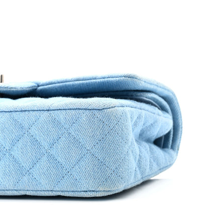 Denim Quilted Medium Double Flap Light Blue