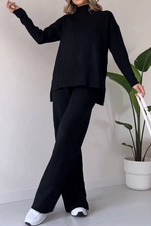 Conjunto casual de dos piezas con abertura elegante