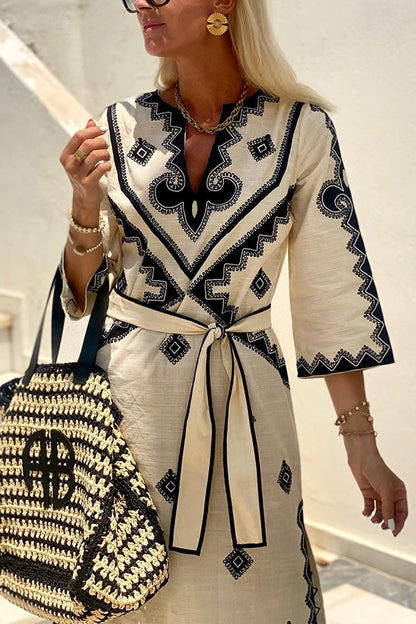 Vestido étnico holgado de fiesta con escote en V