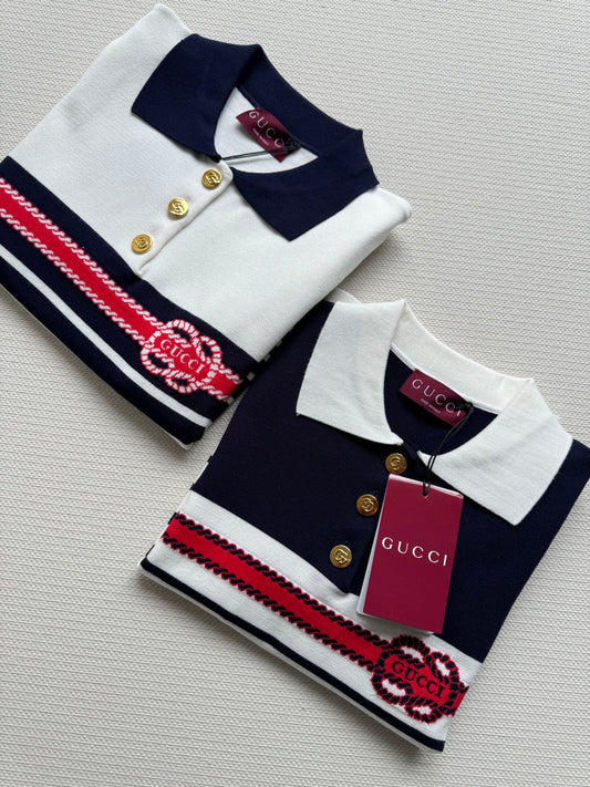 Gucci Striped Polo Knitted Top Cotton