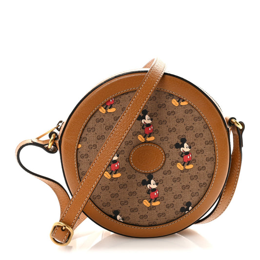 X DISNEY Mini Vintage GG Supreme Monogram Mickey Mouse Round Shoulder Bag Beige Vintage Sun Oil