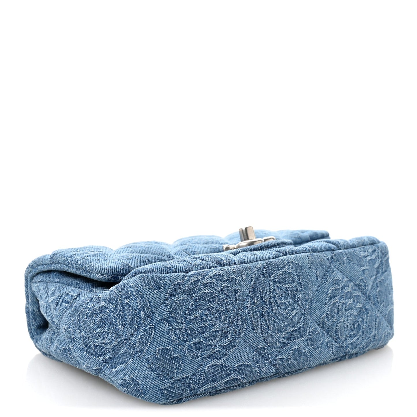 Denim Quilted Camellia Sweetheart Mini Flap Blue