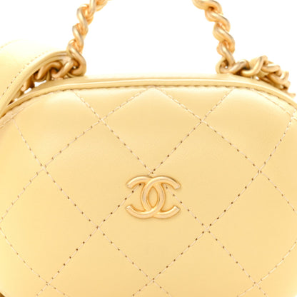 Lambskin Quilted CC Bubble Vanity Case With Chain Light Yellow
