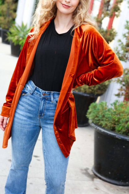Blusa tipo túnica con botones de terciopelo color óxido