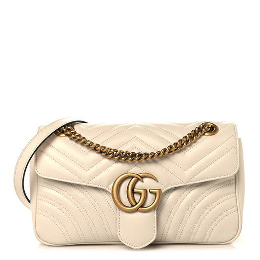 Calfskin Matelasse Small GG Marmont Shoulder Bag White