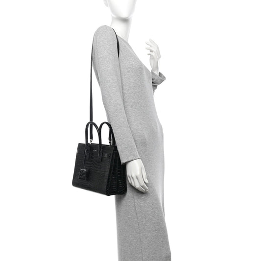 Calfskin Crocodile Embossed Baby Sac De Jour Black