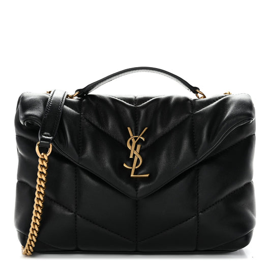 Lambskin Quilted Toy Loulou Puffer Monogram Chain Satchel Black