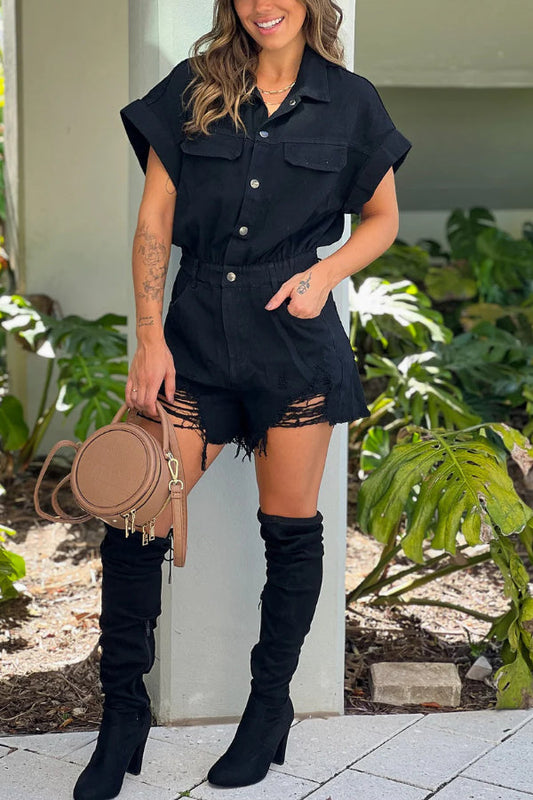 MONO VAQUERO NEGRO CON BAJO DESGASTADO