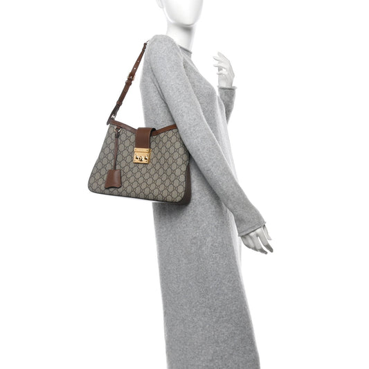 GG Supreme Monogram Medium Padlock Shoulder Bag Beige Ebony Brown Sugar