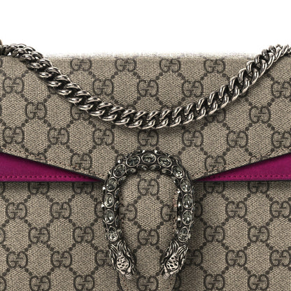 GG Supreme Monogram Suede Crystal Small Dionysus Shoulder Bag Beige Ebony Bright Purple