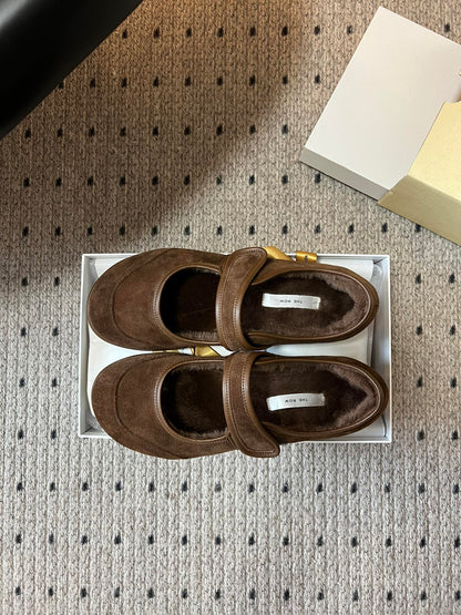 The Row 2025 Ballet Flat Brown Suede Wool 561591