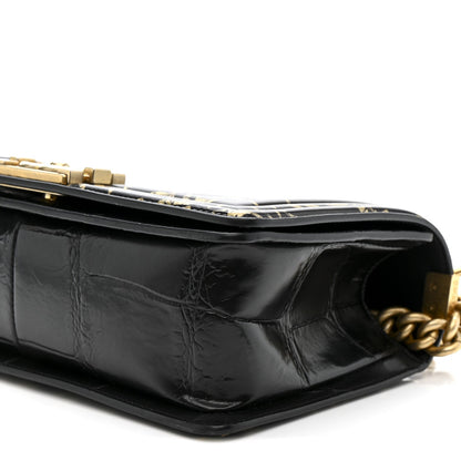 Calfskin Crocodile Embossed Graffiti Cocodile Medium Boy Flap Black